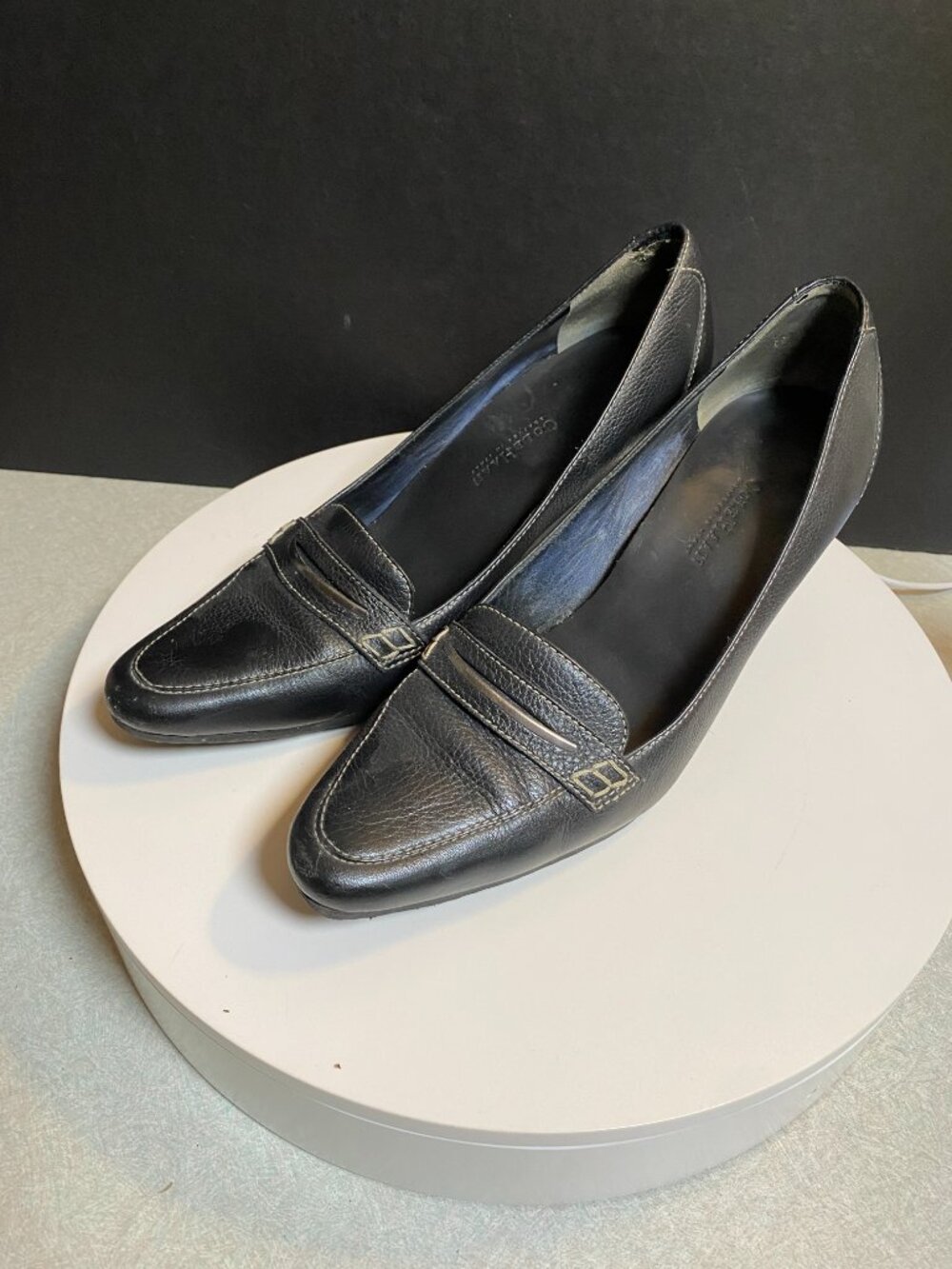 Cole Haan Black Leather Loafer Heels Women's Size 7B Career Office Pumps